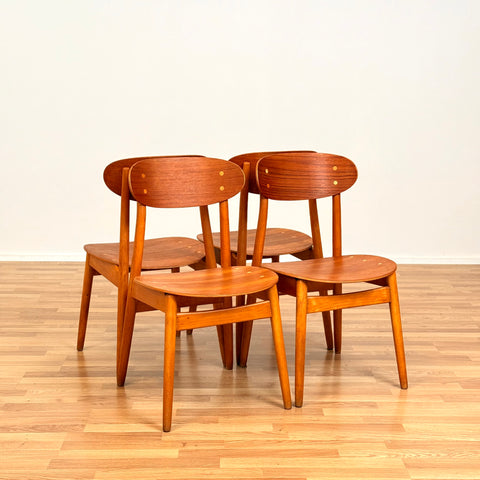 Set of 4 dining chairs in teak & beech, Sven-Erik Fryklund, Hagafors Stolfabrik, Nässjö, 1950s-60s, Sweden