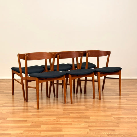 Set om 6 matstolar i teak och bok av Thomas Harlev för Farstrup, modell 206, 1950-60-tal, Danmark