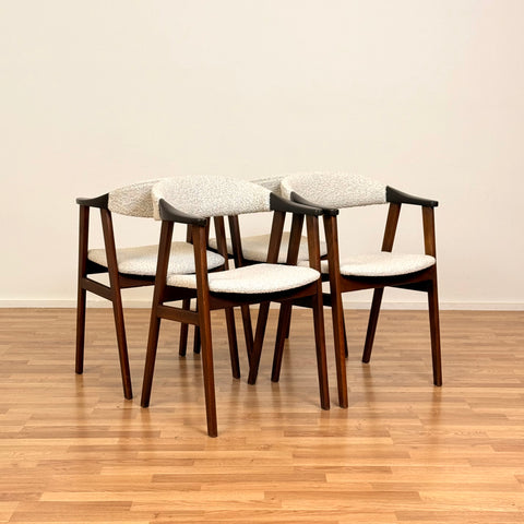 Set of 4 dining chairs with armrest in stained beech, 1950s-60s, Denmark - Beyo Vintage