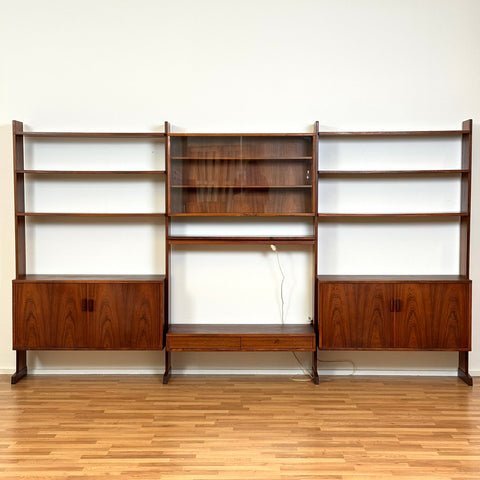 Wall unit /Shelving system in Santos rosewood, 1950s-60s, Sweden