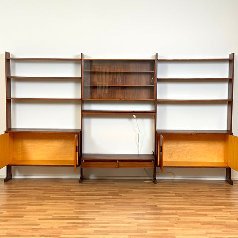 Wall unit /Shelving system in Santos rosewood, 1950s-60s, Sweden