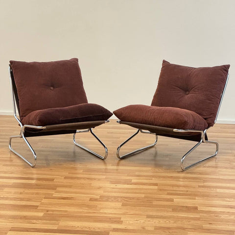 Armchairs in brown manchaster fabric, 1970s - Beyo Vintage
