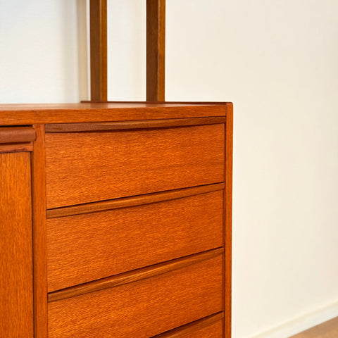 Bookshelf with pull-out desk in teak