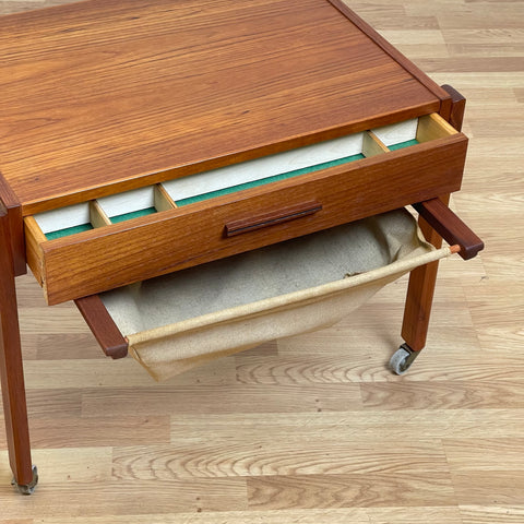 Danish teak side table with drawers on wheels, 1960s - Beyo Vintage
