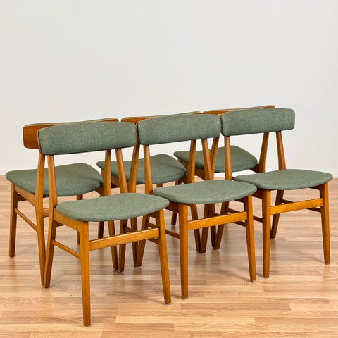 Set of 6 dining chairs in beech & teak, Farstrup, Denmark - Beyo Vintage