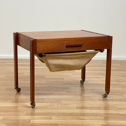 Danish teak side table with drawers on wheels, 1960s - Beyo Vintage