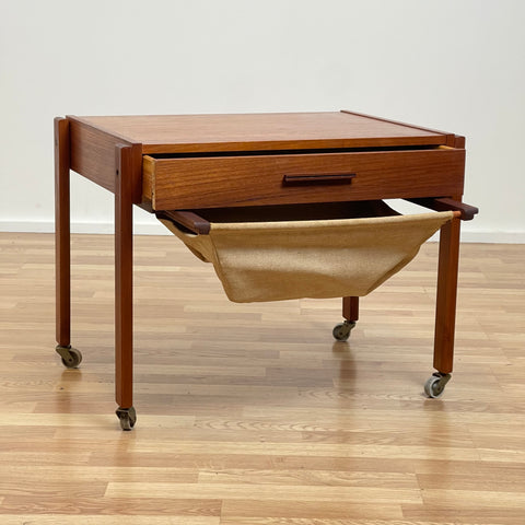 Danish teak side table with drawers on wheels, 1960s - Beyo Vintage